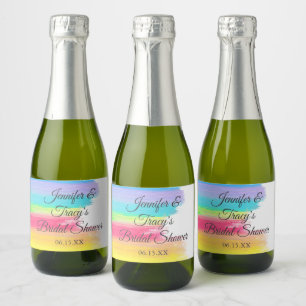 Elegant Rainbow Personalised Bridal Shower Mini Sparkling Wine Label