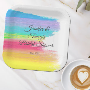 Elegant Rainbow Personalised Lesbian Bridal Shower Paper Plate