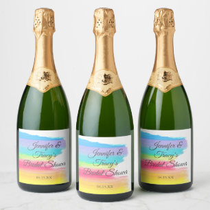 Elegant Rainbow Personalised Lesbian Bridal Shower Sparkling Wine Label