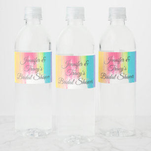 Elegant Rainbow Personalised Lesbian Bridal Shower Water Bottle Label