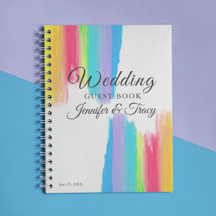Elegant Rainbow Personalised LGBTQ Wedding Guest Notebook