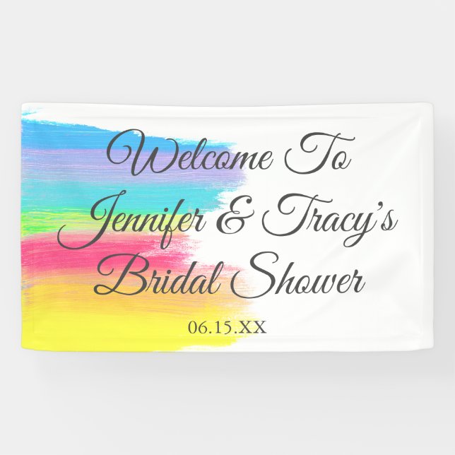 Elegant Rainbow Personalized Lesbian Bridal Shower Banner (Horizontal)