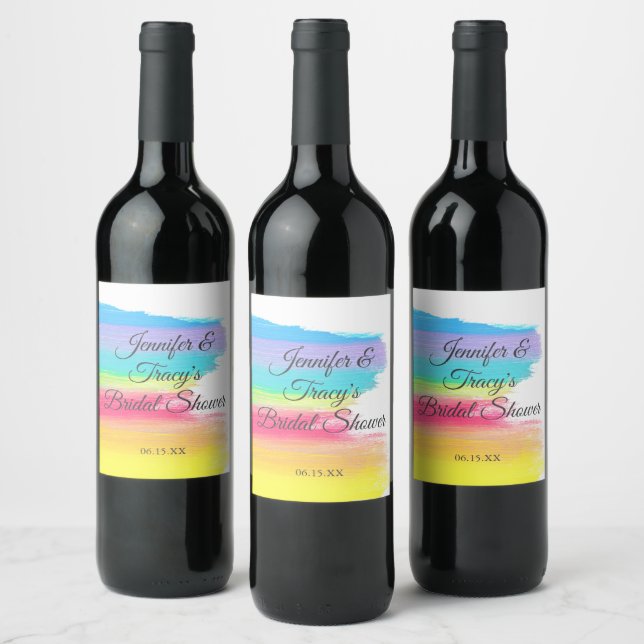 Elegant Rainbow Personalized Lesbian Bridal Shower Wine Label (Bottles)