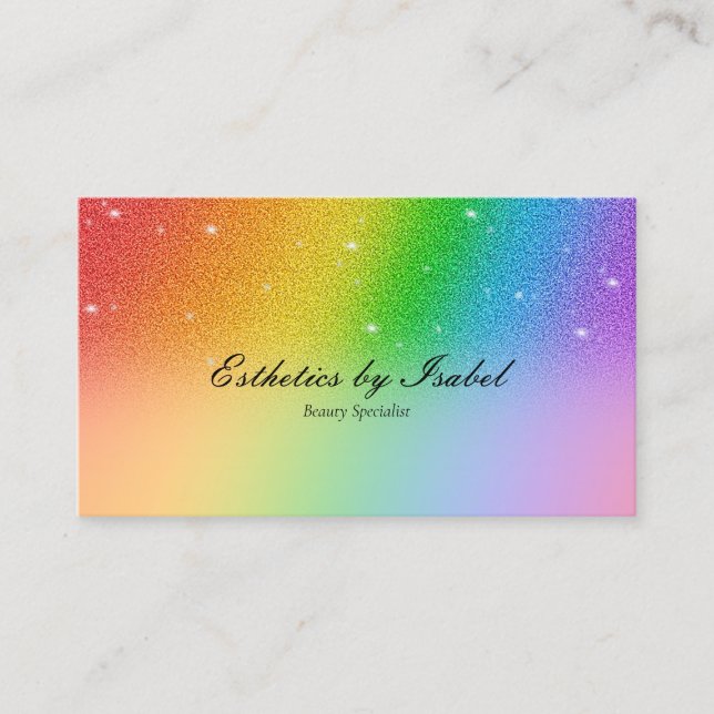 Elegant Rainbow Sparkle Aesthetician Business Card (Front)