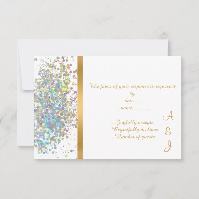 ELEGANT RAINBOW SPARKLE  GOLD CUSTOM RSVP CARD (Front)