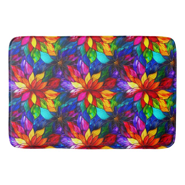 Elegant Rainbow Stained Glass Pattern Bath Mat (Front)