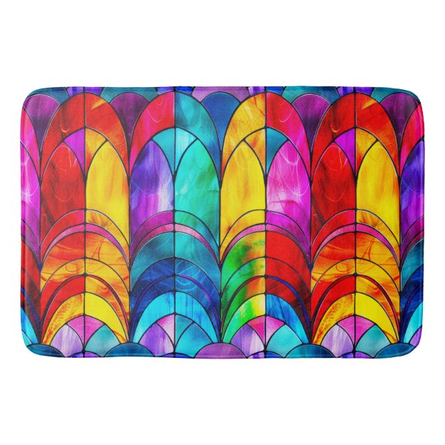 Elegant Rainbow Stained Glass Pattern Bath Mat (Front)