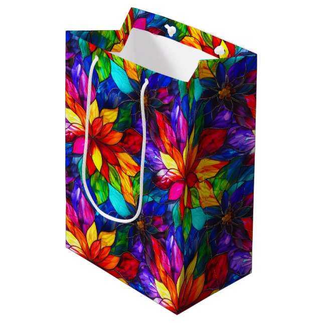 Elegant Rainbow Stained Glass Pattern Medium Gift Bag (Front Angled)