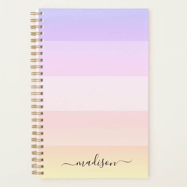 Elegant rainbow striped script name planner (Front)