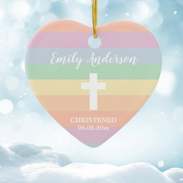 Elegant Rainbow Stripes Christening Baptism Ceramic Tree Decoration (Creator Uploaded)