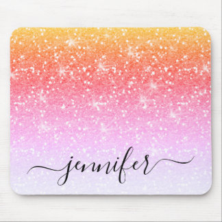 Elegant Rainbow Unicorn Glitter Sparkle Your Name Mouse Mat