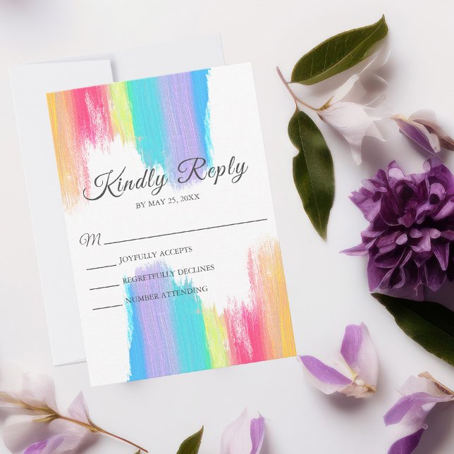Elegant Rainbow Watercolor LGBT Wedding Vertical RSVP Card (Creator Uploaded)