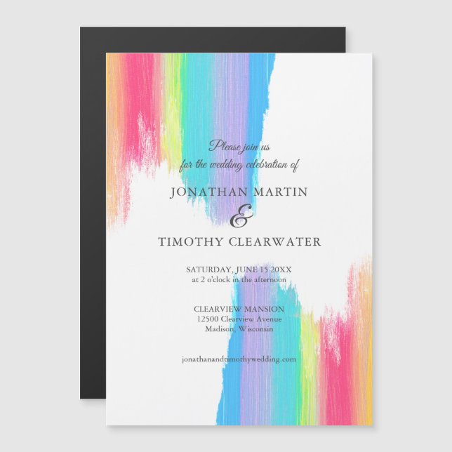 Elegant Rainbow Watercolor LGBTQ Wedding Magnetic Invitation (Front/Back)