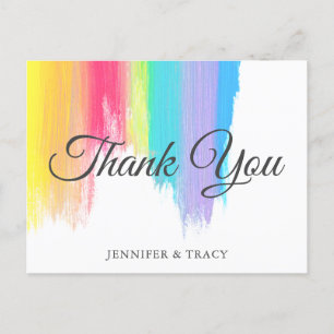 Elegant Rainbow Watercolor LGBTQ Wedding Thank You Postcard