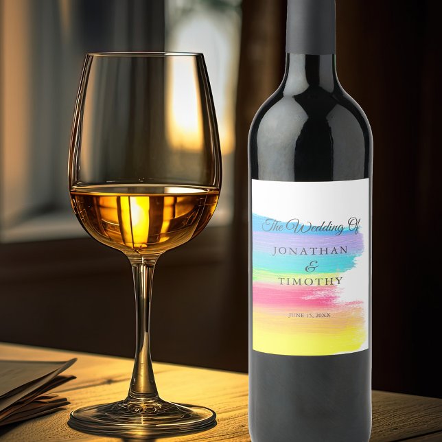 Elegant Rainbow Watercolor Modern LGBTQ Wedding Wine Label (Creator Uploaded)