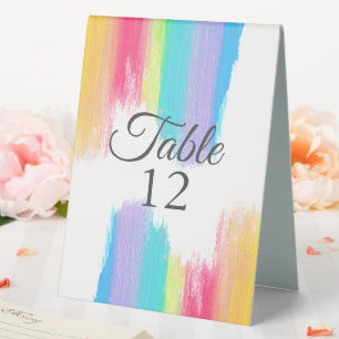 Elegant Rainbow Watercolor Wedding Table Number