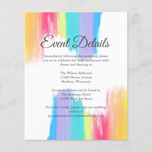 Elegant Rainbow Wedding Event Details Sheet (Front)
