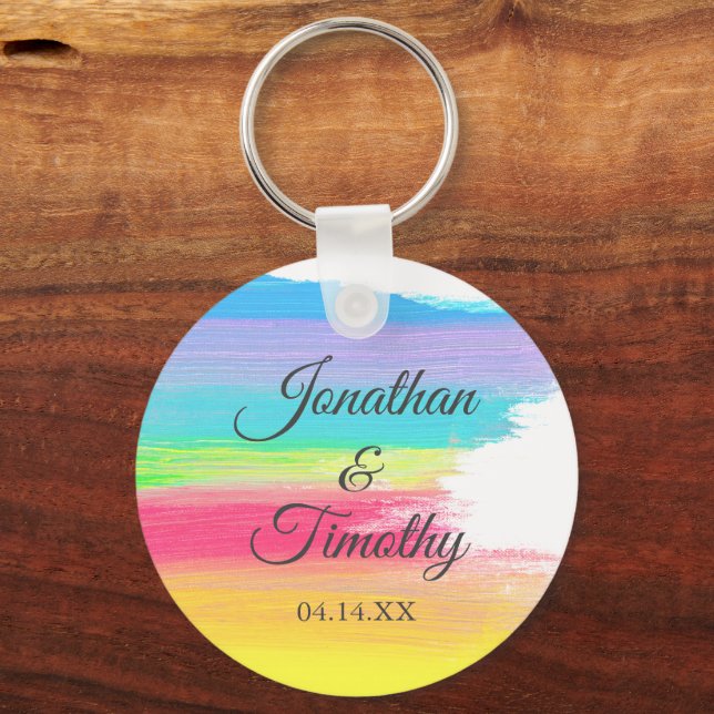Elegant Rainbow Wedding Personalised Keepsake Key Ring (Front)