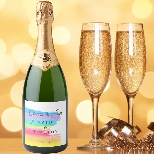 Elegant Rainbow Wedding Personalised Sparkling Wine Label (Creator Uploaded)