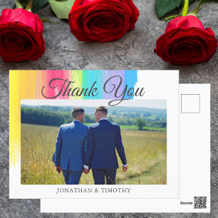 Elegant Rainbow Wedding Photo LGBTQ Thank You Postcard