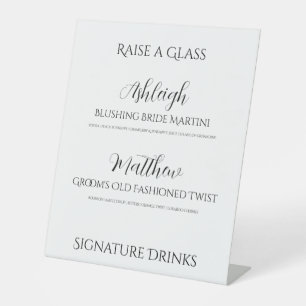 Elegant Raise a Glass Wedding Signature Drinks Pedestal Sign