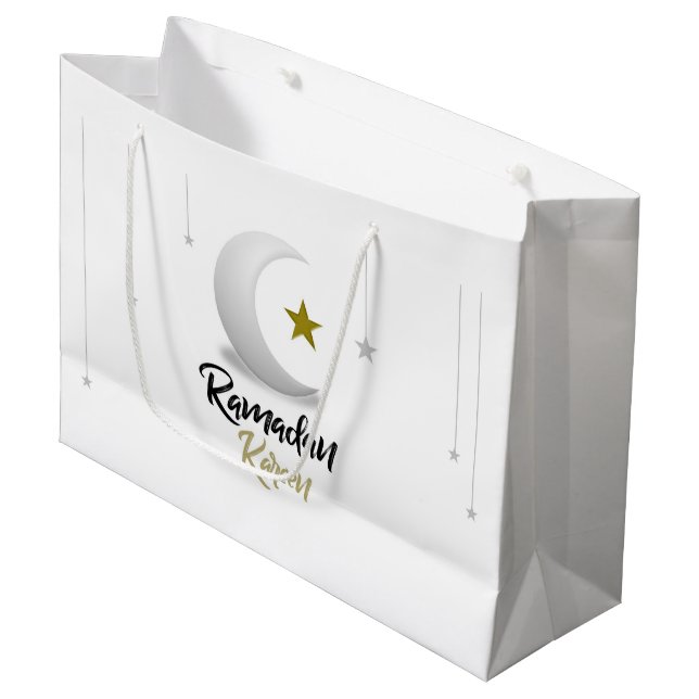 Elegant Ramadan Kareem Crescent Design Islamic Art Large Gift Bag (Front Angled)
