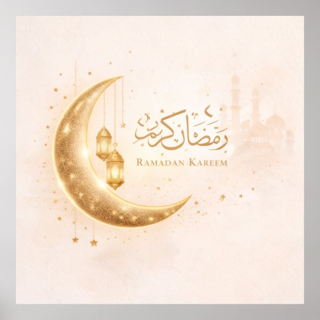 Elegant Ramadan Kareem Crescent Moon & Lantern Isl Poster (Front)