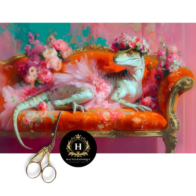 Elegant Raptor in Pink Tutu Floral Couch Decoupage Tissue Paper (Creator Uploaded)