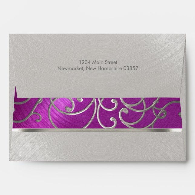 Elegant Raspberry Pink Silver Filigree Envelopes (Back (Top Flap))