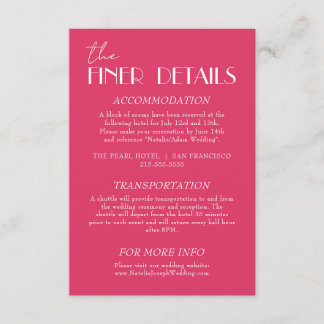 Elegant Raspberry Pink Stylish Wedding Details Enclosure Card