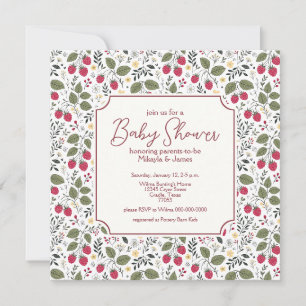 Elegant Raspberry Yellow Flowers Baby Shower Invitation