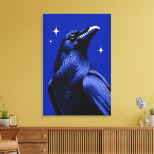 Elegant Raven Blue Monochrome Editorial Art Canvas Print