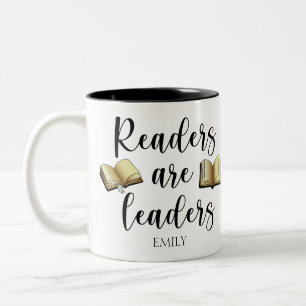Elegant Readers Are Leaders Book Lover Name Two-Tone Coffee Mug