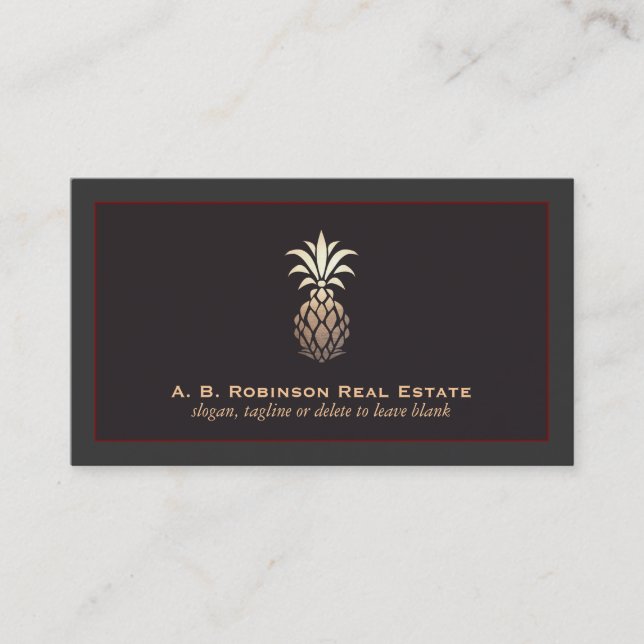 Elegant Real Estate Agency Pineapple Logo Business Card (Front)