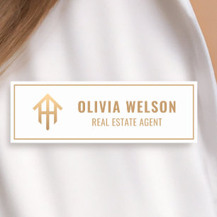 Elegant Real Estate Agent Gold Script House Logo Name Tag