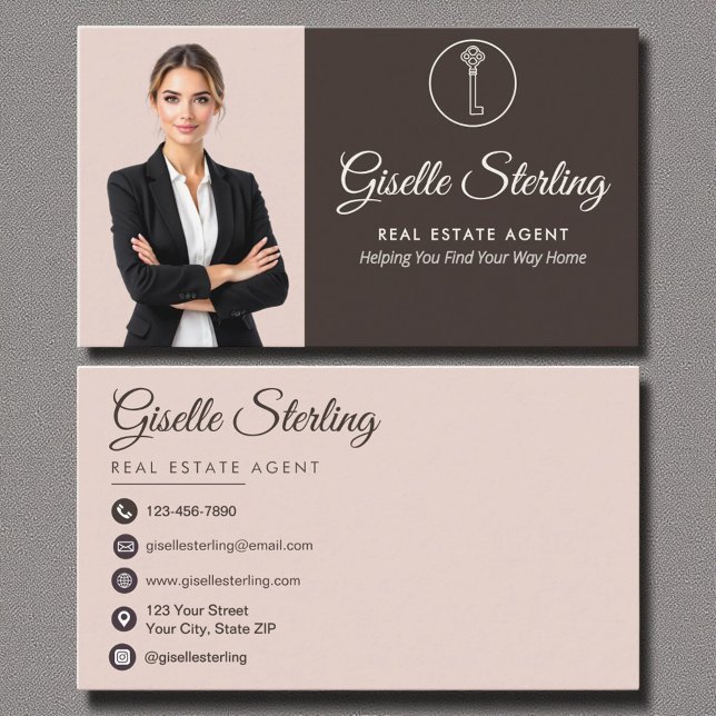 Elegant Real Estate Agent Photo Social Media Business Card (Creator Uploaded)