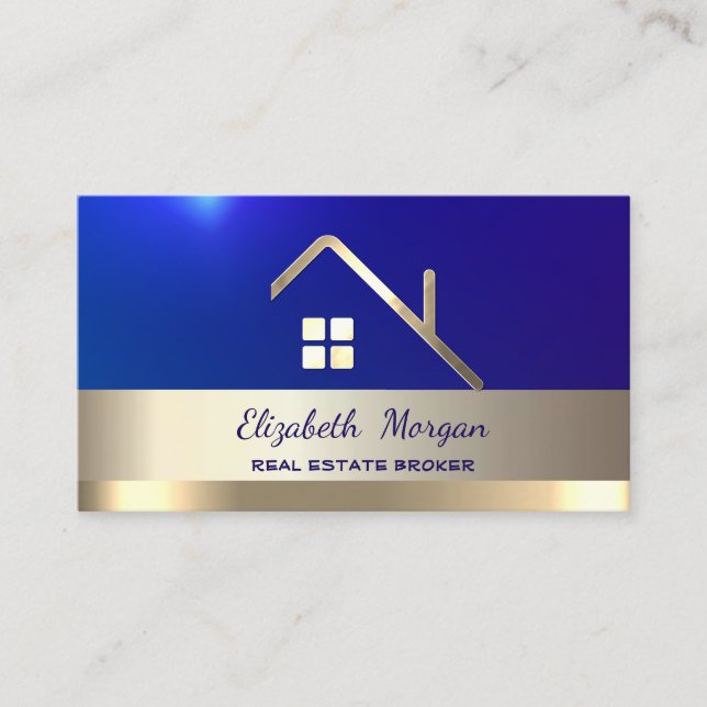 Elegant Real Estate Broker House Gold Roof  Business Card (Front)