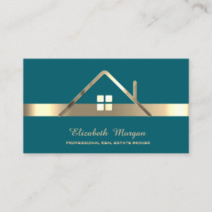 Elegant Real Estate Broker House Roof Green Business Card