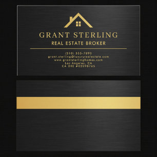 Elegant Real Estate Broker Metallic Black Gold  Business Card