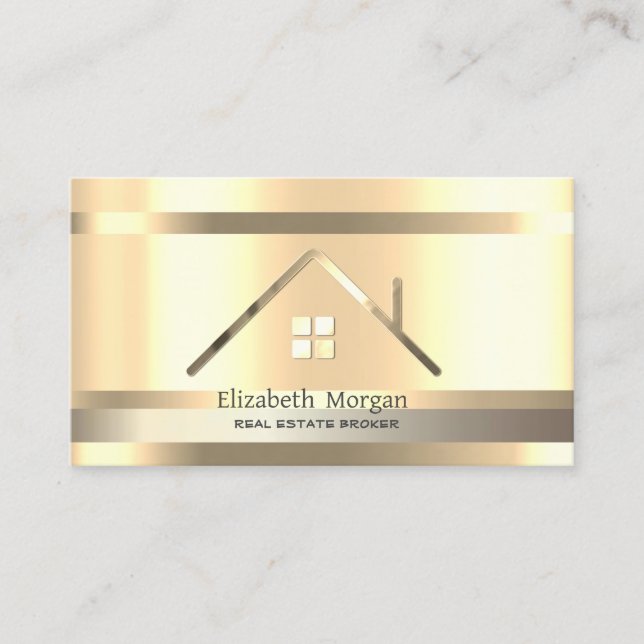 Elegant Real Estate Gold Striped House Roof Gold Business Card (Front)