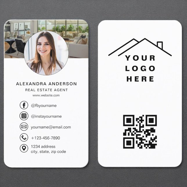Elegant Real Estate QR Code Logo Headshot Business Card (Creator Uploaded)