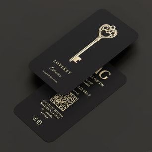 Elegant Real Estate Vintage Key Realtor Black  Business Card