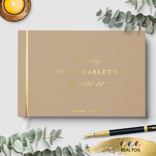 Elegant Real Foil, Beige Funeral/ Life Celebration Guest Book