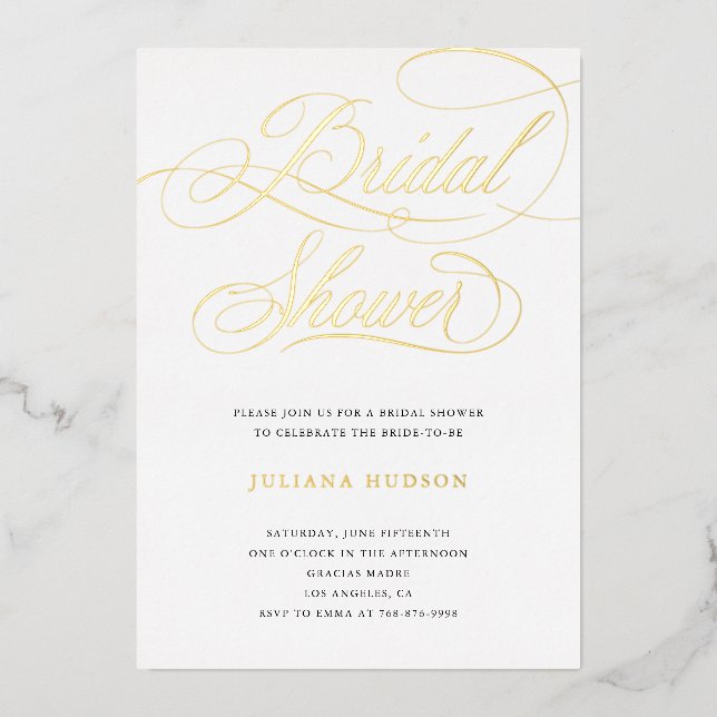 Elegant Real Foil Calligraphy Bridal Shower Invite (Front)