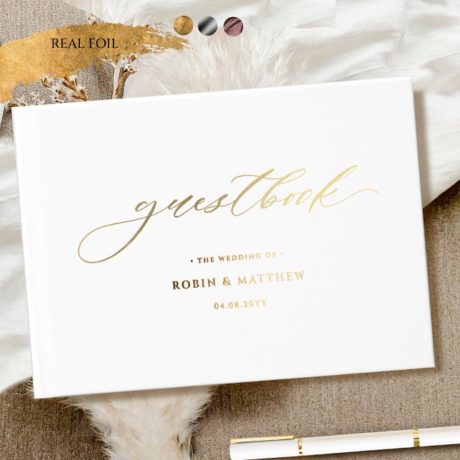 Elegant Real Foil Calligraphy Wedding  Guest Book (Creator Uploaded)