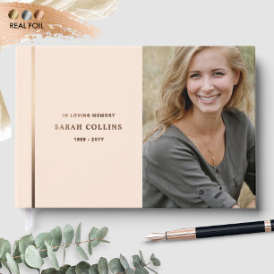 Elegant Real Foil, In Loving Memory Peach Funeral Guest Book