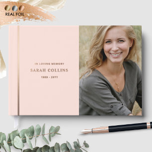 Elegant Real Foil, In Loving Memory Pink Funeral Guest Book
