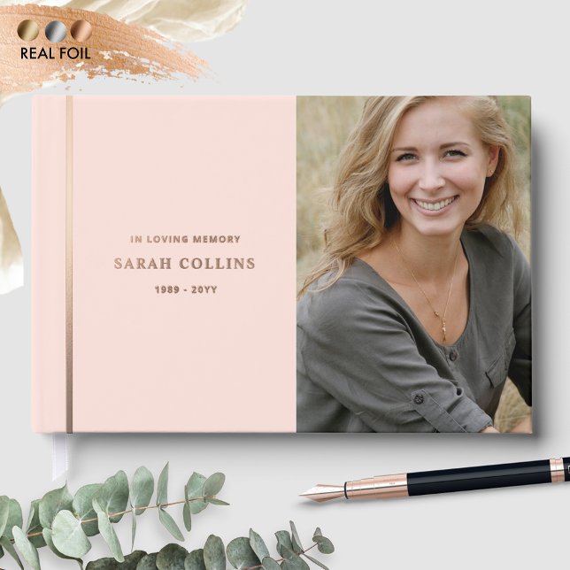 Elegant Real Foil, In Loving Memory Pink Funeral Guest Book (Creator Uploaded)