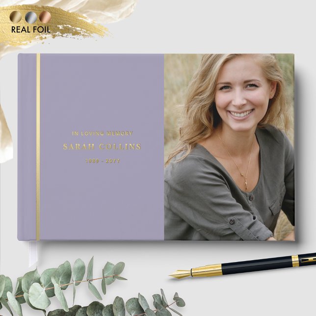Elegant Real Foil, In Loving Memory Purple Funeral Guest Book (Creator Uploaded)