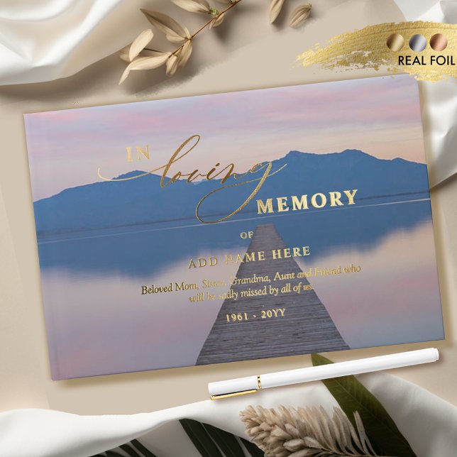 Elegant Real Foil In Loving Memory Purple Funeral Guest Book (Creator Uploaded)